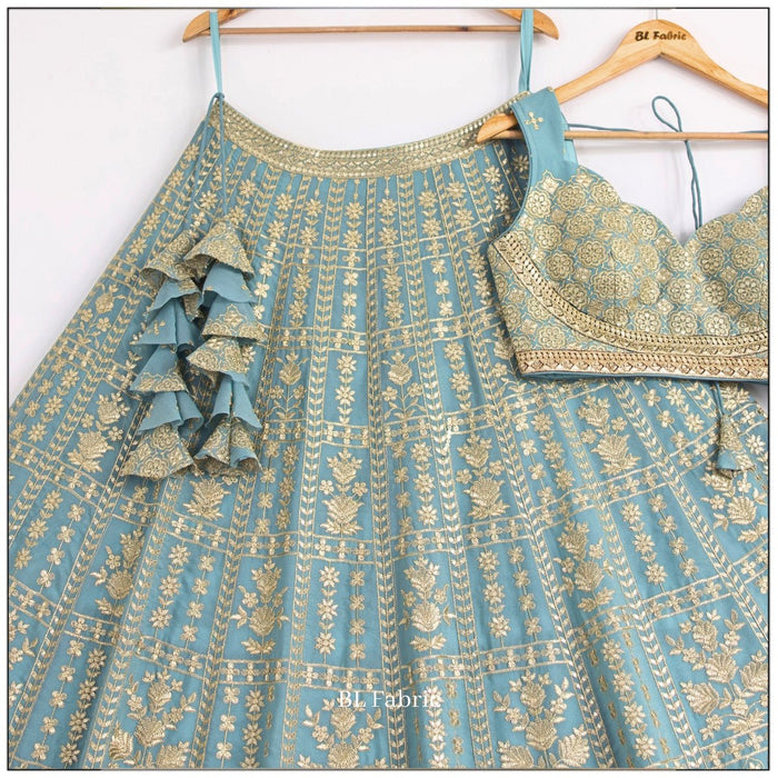 Light Blue color Zari Embroidery work Designer Lehenga Choli for Wedding Function