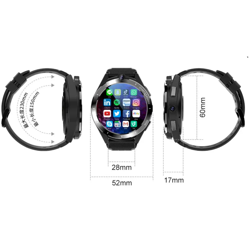 Android 2022 11 4g phone watch Chip Smart Watch 6G RAM 128G Adults GPS 5G WiFi 8MP 2 Cameras Men Smartwatch Dual System