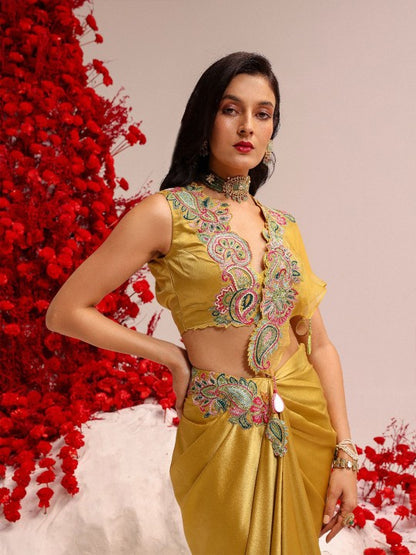 Aari Work Satin Ready to Wear Saree