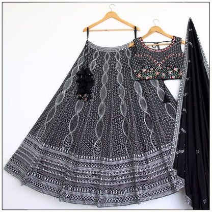 Black color Real Mirror & Embroidery & Sequence work Designer Lehenga Choli for Wedding Function