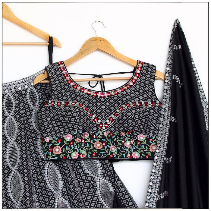 Black color Real Mirror & Embroidery & Sequence work Designer Lehenga Choli for Wedding Function