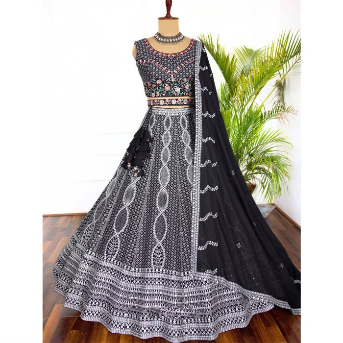 Black color Real Mirror & Embroidery & Sequence work Designer Lehenga Choli for Wedding Function