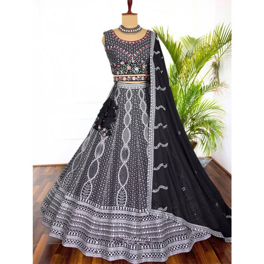 Black color Real Mirror & Embroidery & Sequence work Designer Lehenga Choli for Wedding Function