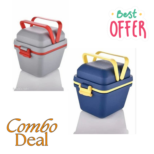 Combo Airtight Lunch Box Set  Compartment Tiffin with Handle & Push Lock | Plastic Tiffin Box for Travelling, School Kids & Office Exclusive Pack of 2)