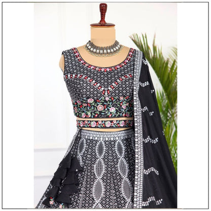 Black color Real Mirror & Embroidery & Sequence work Designer Lehenga Choli for Wedding Function