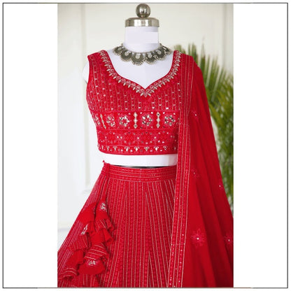 Red color Real Mirror Embroidery work Designer Lehenga Choli for Wedding Function