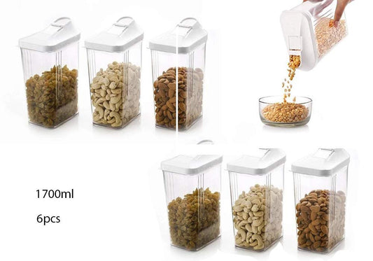 Pack of 6 Dispenser Easy Flow Storage Jar 750 ml 6 Pcs Set, Idle for Kitchen Storage Box Lid Food Rice Pasta Container