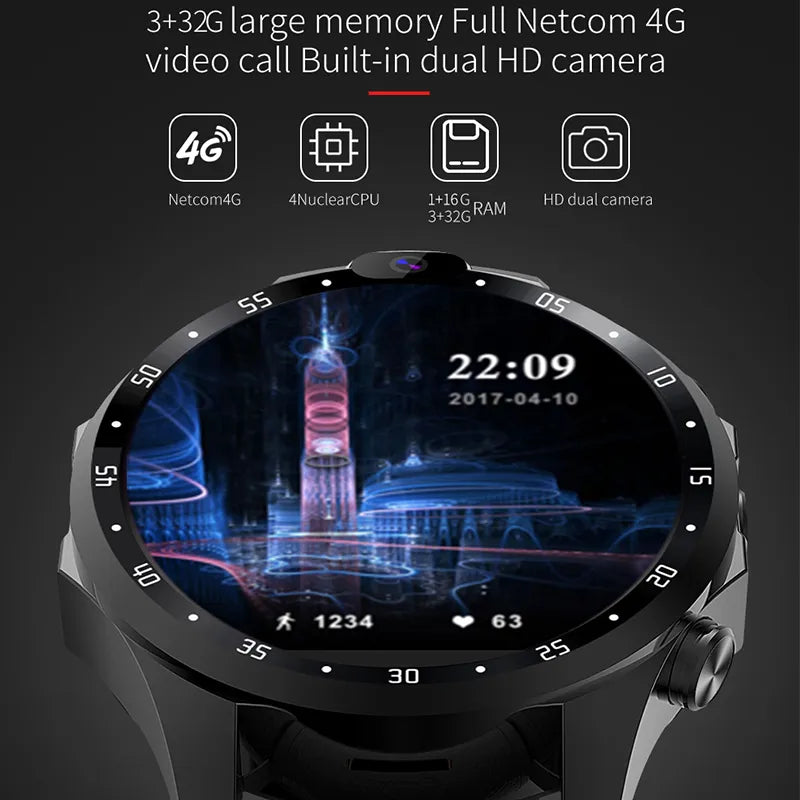New Smart watch 4G netcom 3+32GB Android 7.1 HD dual camera 1.6 inch IPS big screen heart rate monitor support GPS 5MP Smartwatch